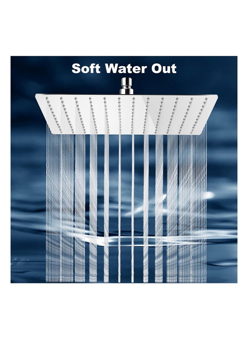 HaLunhi 12 Inch Rain Shower Head，High Flow Large Rainfall Shower Heads Made of Stainless Steel，Waterfall Bathroom Square Showerhead，Ceiling or Wall Mount （Silver） - Image 2